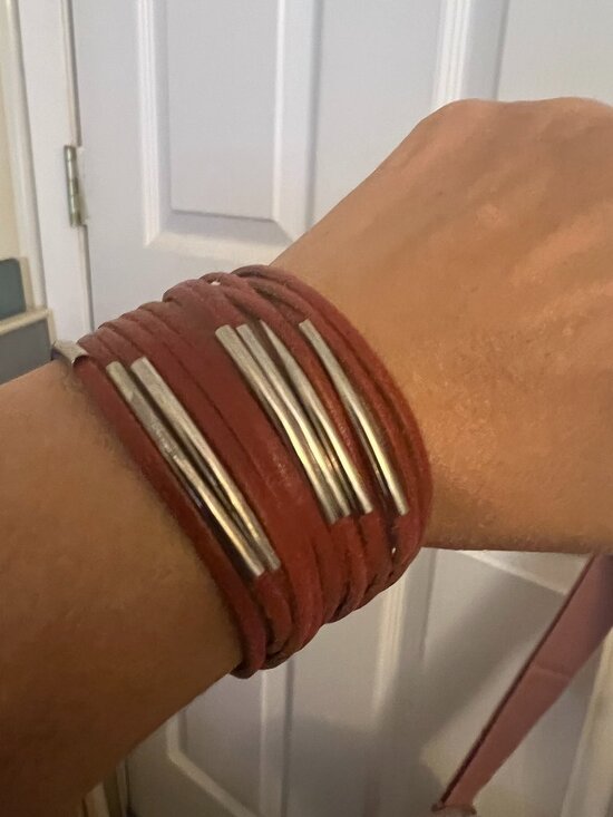 Source Unknown Jewelry - Red Multi‑Strand Faux Leather Bracelet with Silver Metal Accents & Snap Closure